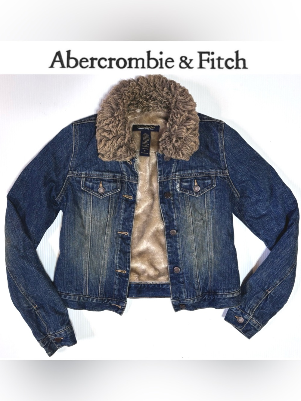 A&F Abercrombie & Fitch Faux Fur Lined Denim Jacket S